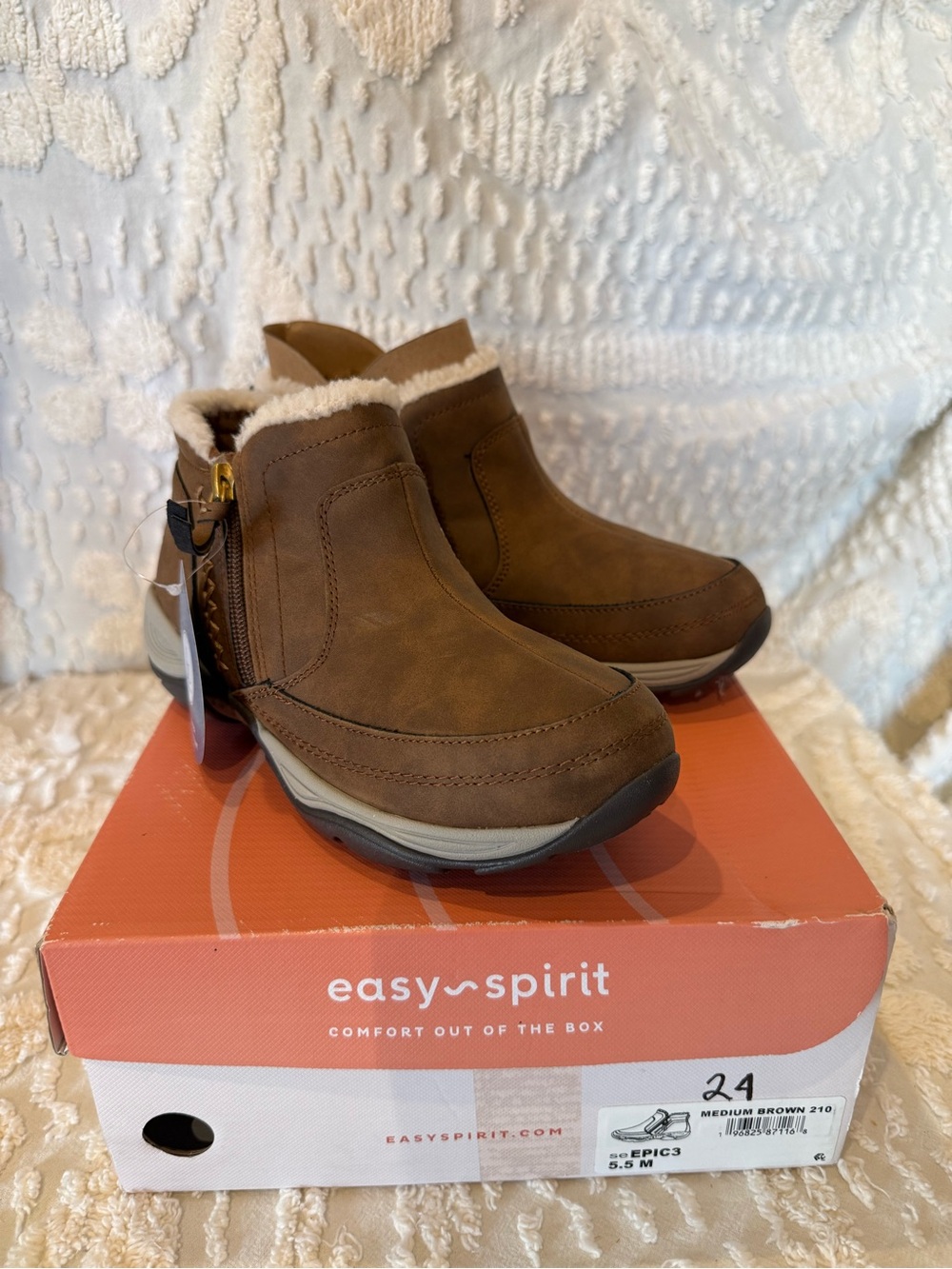Easy Spirit Brown Faux-Fur Lined Slip-On Booties#741